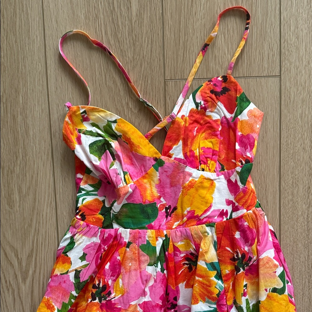 Floral Dress - Pink, Orange, Green - Picture 3 of 4